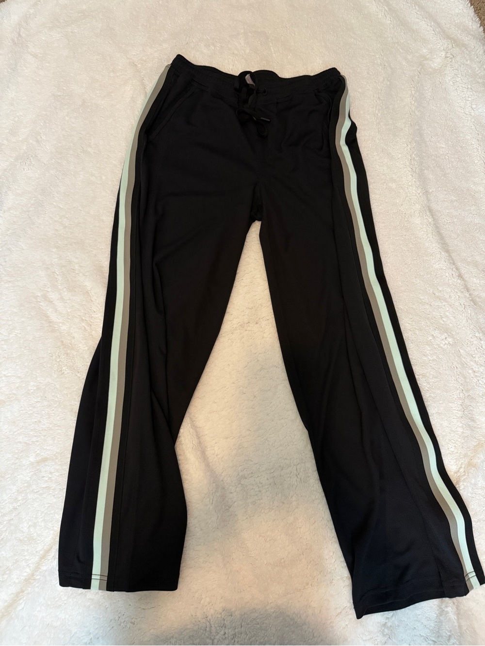 FP Movement by Free People Black Track Pants with Mint and White Side Stripes